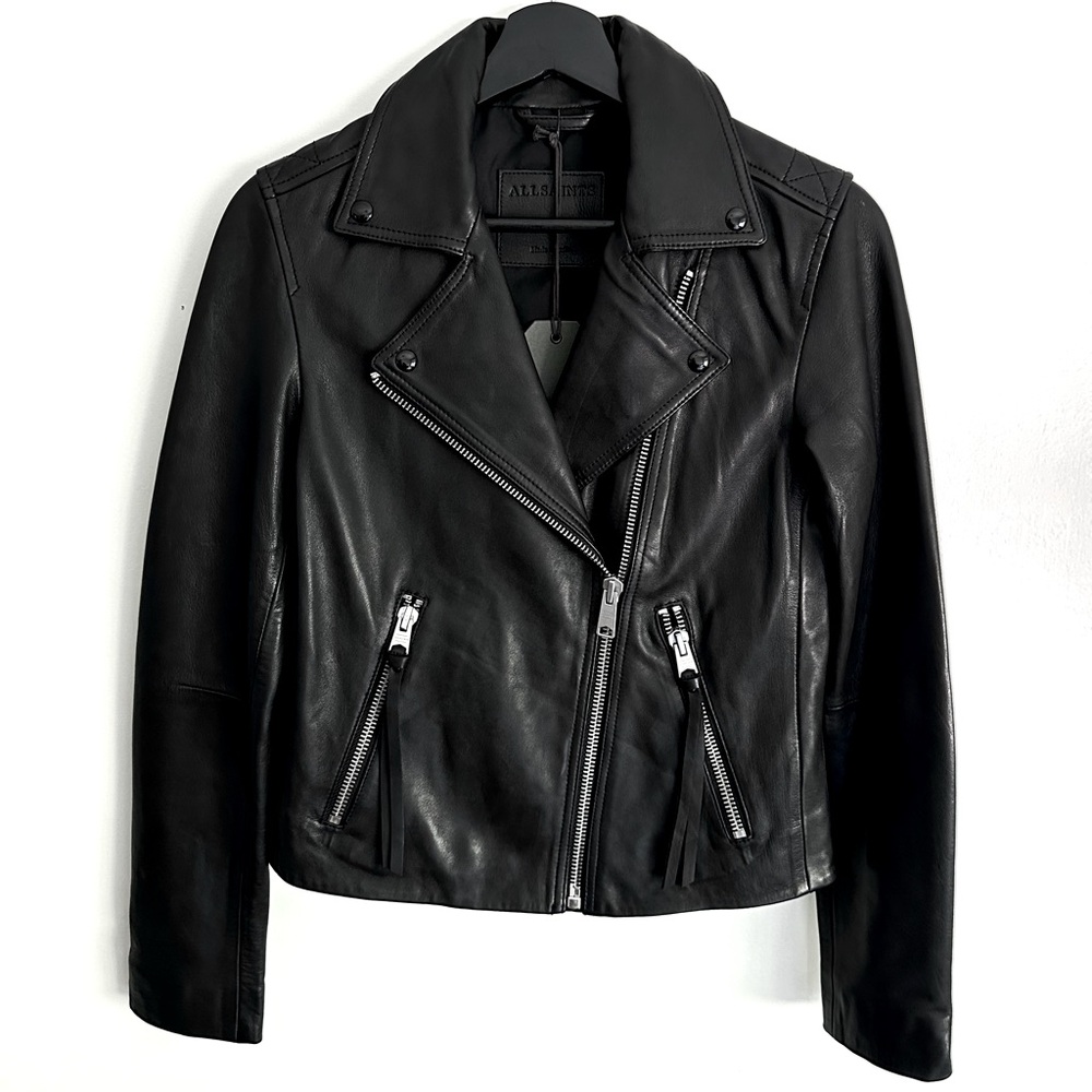 AllSaints | Dalby leather jacket in black size 4